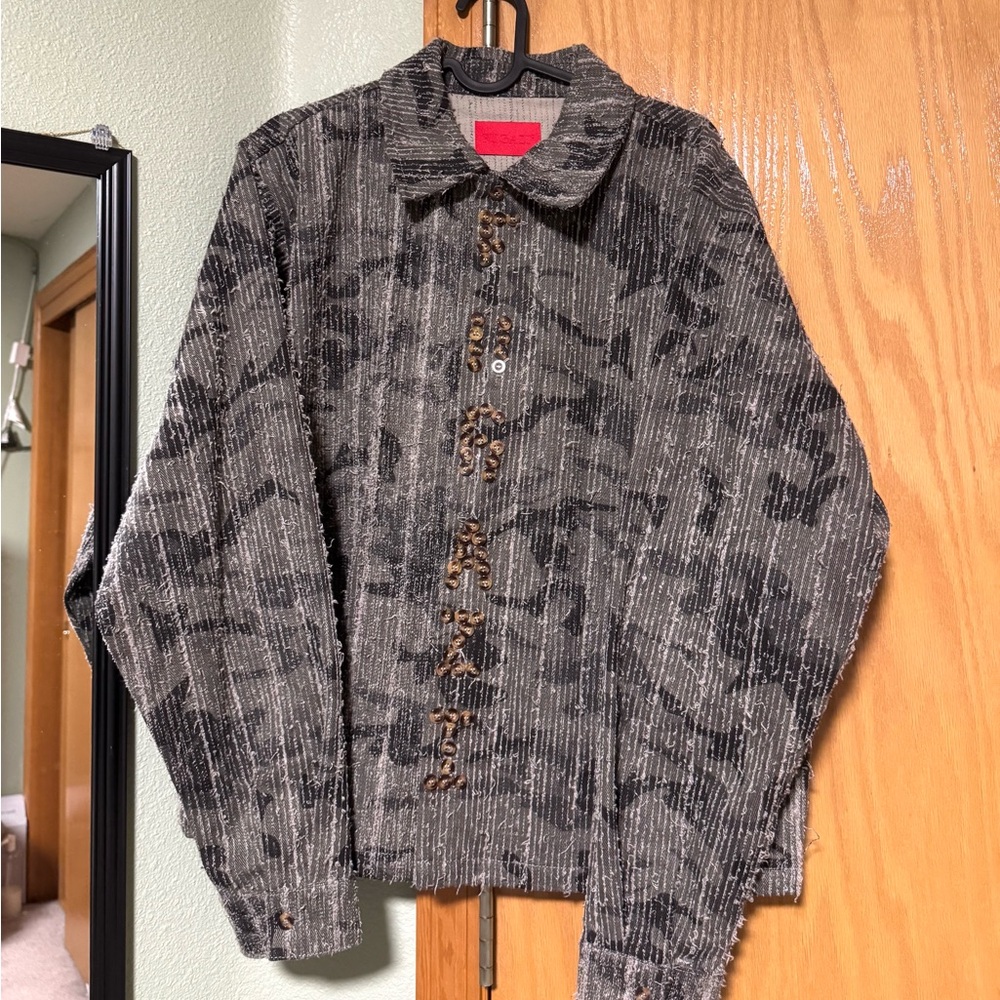 FUGAZI TEXTURED LETTER BUTTON UP CAMO
